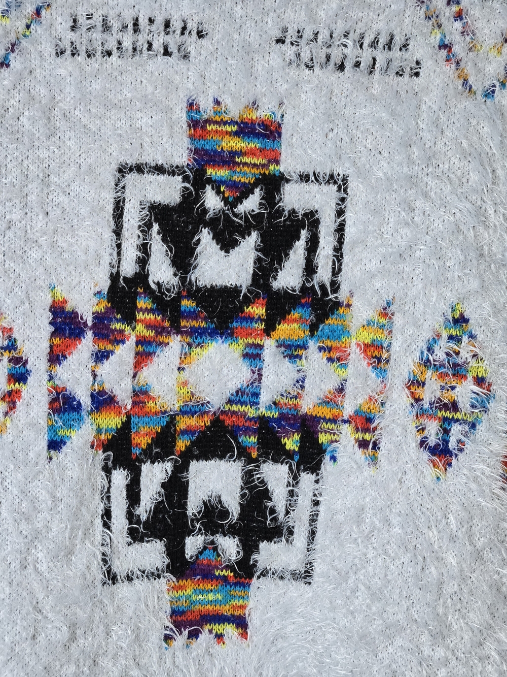 Open-Front White Aztec Patterned Cardigan Sweater - Picture 4 of 4